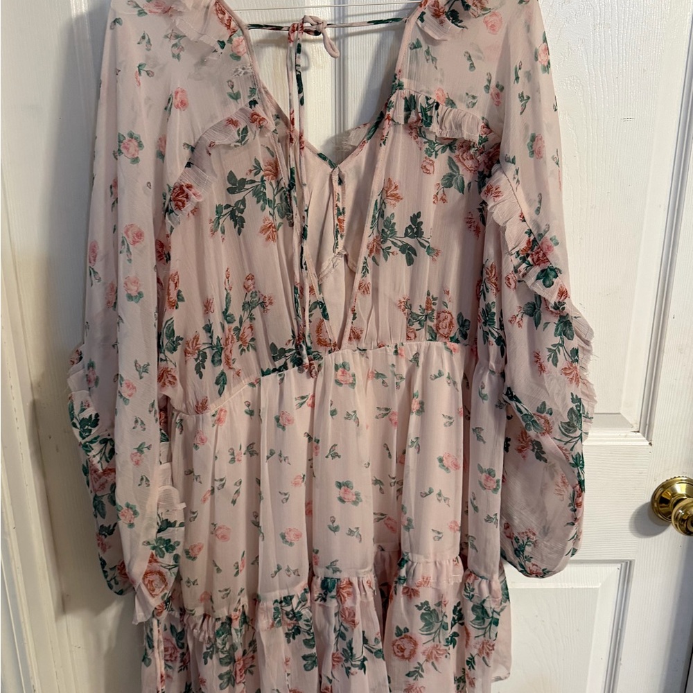 ASOS Curve Pink Floral Ruffle Tiered Mini Dress - Picture 3 of 4